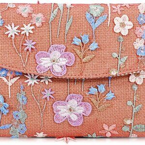 Straw Envelope Clutch Bag with Embroidery for Women Travel Vacation